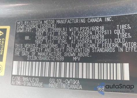 2013 Lexus Rx 350 from USA, damaged, VIN 2T2ZK1BA8DC121699